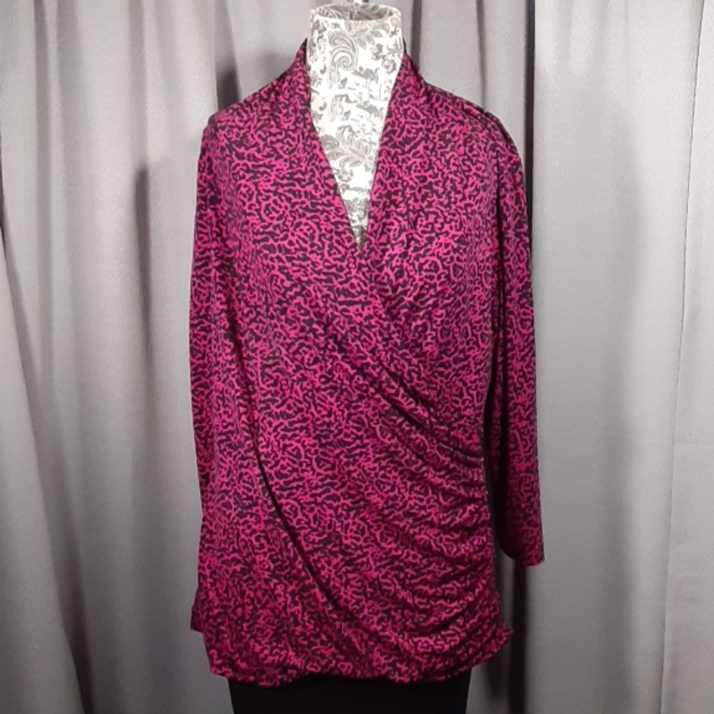 L Chaus purple leopard print long sleeve blouse